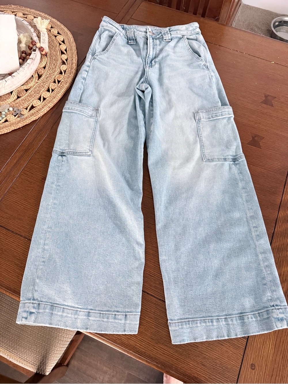 American Eagle Outfitters Light Blue Wide Leg Cargo Jeans